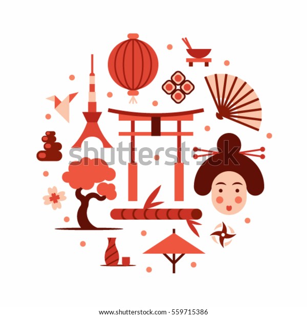 Japan Vector Flat Illustration Icon Set Stock Vector (Royalty Free ...