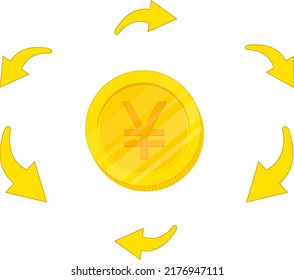 Japan vector hand drawn flag, Japanese yen