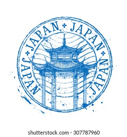 Japan Vector Logo Design Template. Temple Drawn In A Simple Sketch Style