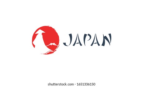 logo vector japón samurai mira Fuji Montaña. silueta ninja frente a la bandera
