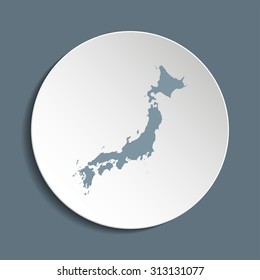 Japan vector map on a paper circle. Cut out from white paper icon map of Japan. Vector icon map of Japan on dark background. Paper cut style country map. 