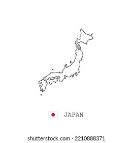 Japan vector map outline, line, linear. Japan black map on white background. Japan flag