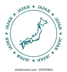 Japan vector map. Retro vintage insignia with Japan map. Distressed visa stamp with Japan text wrapped around a circle and stars. Country map vector illustration.