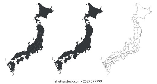 Japan Vector Map set, isolated white background 