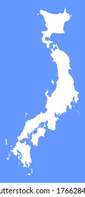 Japan vector map silhouette, high detailed. White silhouette of Japan. Island country in Asia.