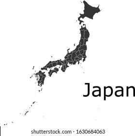 Japan vector maps with administrative regions, municipalities, departments, borders