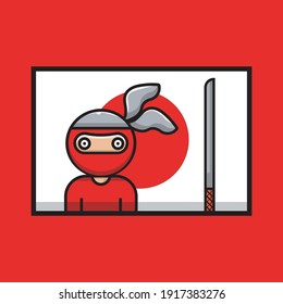 japan vector ninja and samurai, simple character illustration poster