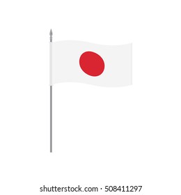 Japan vector table flag template. Waving Japanese flag on a metallic pole, isolated on a white background. Flag stand, flagstaff