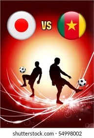 Japan versus Cameroon on Abstract Red Light Background Original Illustration