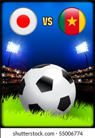 Japan versus Cameroon on Soccer Stadium Event Background Original Illustration