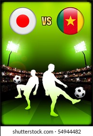 Japan versus Cameroon on Stadium Event Background Original Illustration