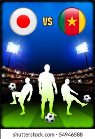 Japan versus Cameroon on Stadium Event Background Original Illustration
