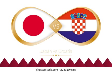 Japan versus Croatia golden icon for Football 2022 match, Round of 16. Vector illustration.