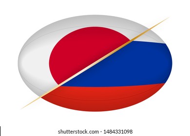 Japan versus Russia, concept for rugby tournament. Vector flags stylized Rugby ball.