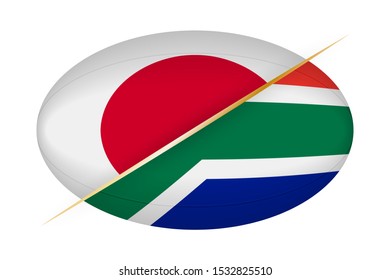 Japan versus South Africa, concept for rugby tournament. Vector flags stylized Rugby ball.