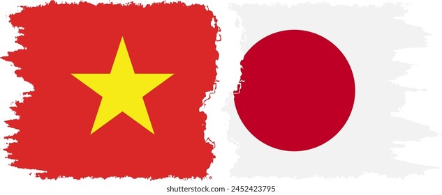 Japan and Vietnam grunge flags connection, vector