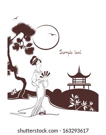 Japan vintage style card - vector drawing