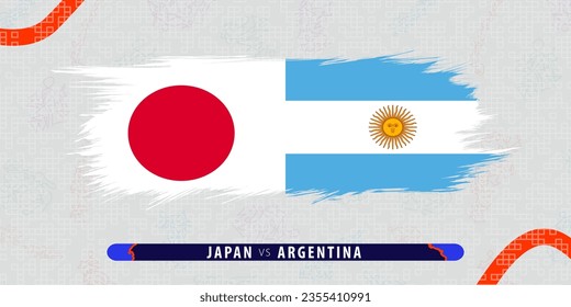 Japan vs Argentina, international rugby match illustration in brushstroke style. Abstract grungy icon for rugby match. Vector illustration on abstract background.