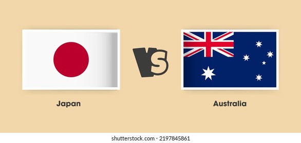 Banderas de Japón vs Australia colocadas lado a lado. Banderas nacionales creativas y elegantes de Japón vs Australia con antecedentes