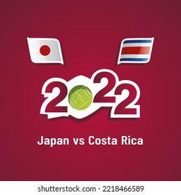 Japan vs Costa Rica with Japanese and Costa Rican flags soccer dark red background