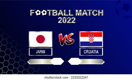 Vector de fondo de la plantilla azul gradiente de la copa de fútbol Japón vs Croacia 2022 para la ronda de partidos de 16