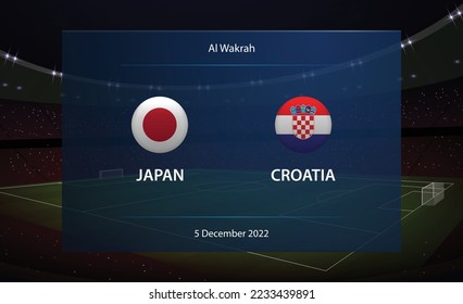 Japan vs Croatia. Football scoreboard broadcast graphic soccer template