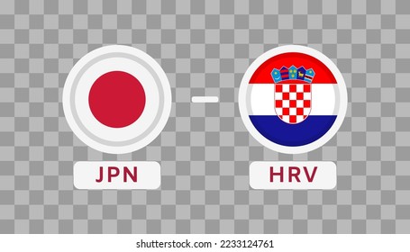 Japan vs Croatia Match Design Element. Flags Icons isolated on transparent background. Football Championship Competition Infographics. Announcement, Game Score, Scoreboard Template. Vector