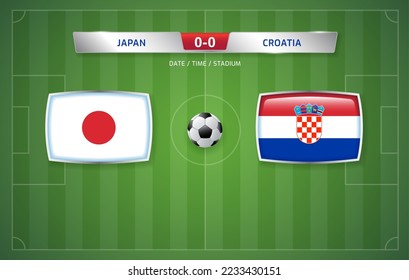 Japan vs Croatia scoreboard broadcast template for sport soccer tournament 2022 and football championship round of 16 vector illustration