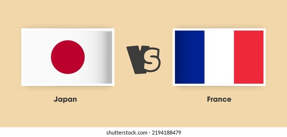 Japan vs France flags placed side by side. Creative stylish national flags of Japan and France with background