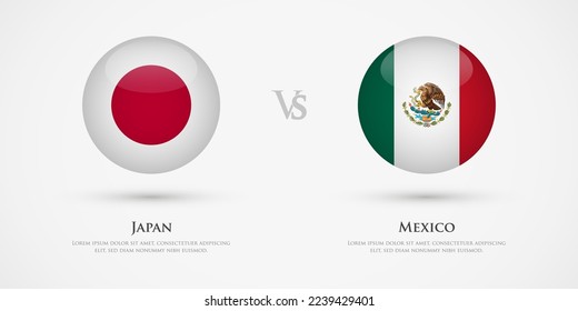 Japan vs Mexico country flags template. The concept for game, competition, relations, friendship, cooperation, versus.