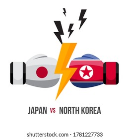 Japan vs North Korea. Concept of sports match, trade war, fight or war on border between japan and north korea. Vector illustration.