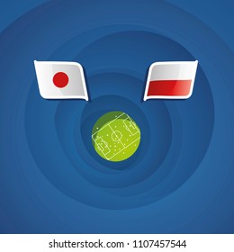 Japan vs Poland flags abstract soccer stadium background