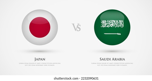 Japan vs Saudi Arabia country flags template. The concept for game, competition, relations, friendship, cooperation, versus.