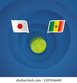 Japan vs Senegal flags abstract soccer stadium background