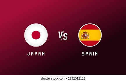 Japan vs Spain flag round emblem. Football cover background with Japanese and Spanish national flags logo. Sport vector Illustration for tournament design or competition calendar