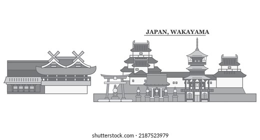Japan, Wakayama city skyline isolated vector illustration, icons