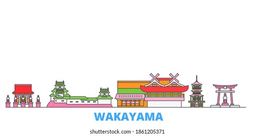 Japan, Wakayama line cityscape, flat vector. Travel city landmark, outline illustration, line world icons