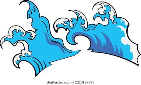 Japan Water wave art hand draw 