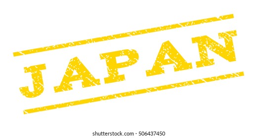 Japan watermark stamp. Text caption between parallel lines with grunge design style. Rubber seal stamp with dirty texture. Vector yellow color ink imprint on a white background.