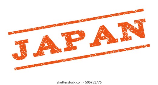 Japan watermark stamp. Text caption between parallel lines with grunge design style. Rubber seal stamp with dust texture. Vector orange color ink imprint on a white background.