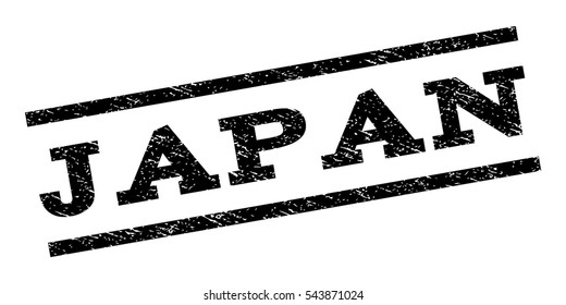 Japan watermark stamp. Text tag between parallel lines with grunge design style. Rubber seal stamp with unclean texture. Vector black color ink imprint on a white background.