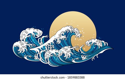 Japan wave ocean vector illustration. Asia and oriental traditional line art design. - Shutterstock ID 1859883388