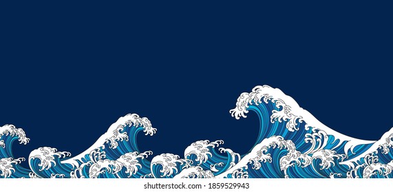 Japan wave oriental design seamless background. Japanese pattern vector illustration isolated on blue background.