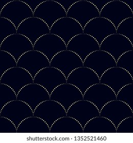 Japan wave pattern oriental allover design. Simple geometric wavy motif. Fish scales seamless vector ornament. Semi circles navy blue print block for apparel textile, fabric cloth, garment, phone case