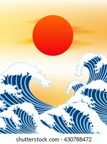 japan wave and red sun vector