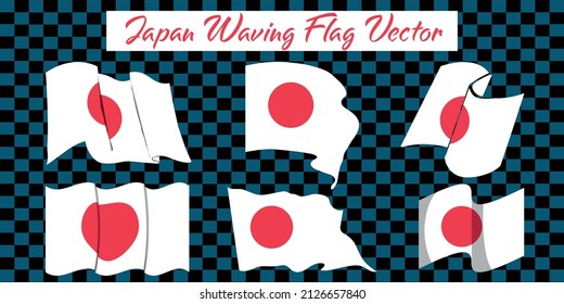 Japan Waving Flag Icon Vector Set Collection. 