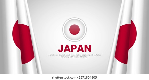 Japan waving realistic flag for independence day banner with blank space area for text design