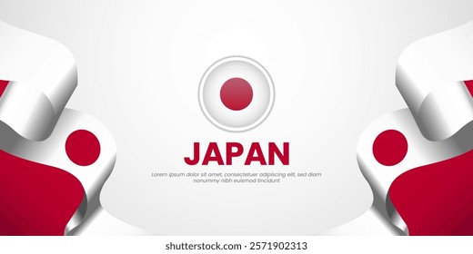 Japan Waving RIbbon Flag background design with blank space area