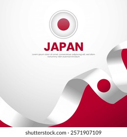 Japan waving ribbon flag for square banner post template for independence day design