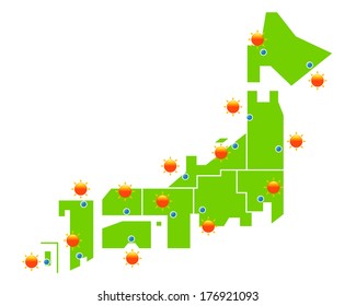 Japan weather map, vector illustration